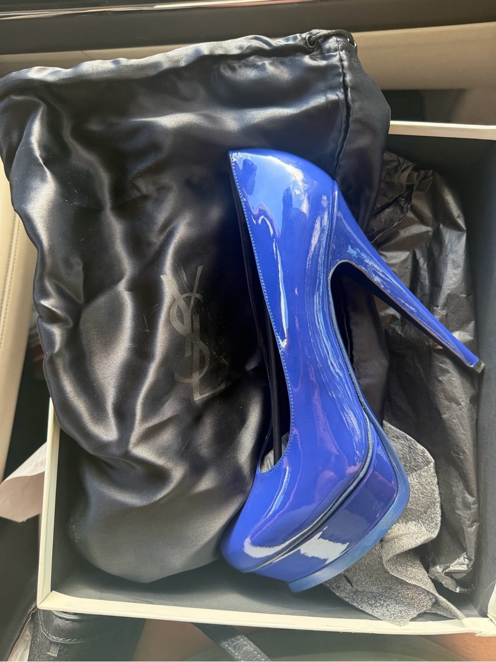 Yves Saint Laurent Electric Blue Patent Platform Pump